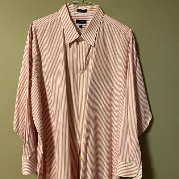 Izod Men's Dress Shirt Red-White lines - Picture 1 of 11